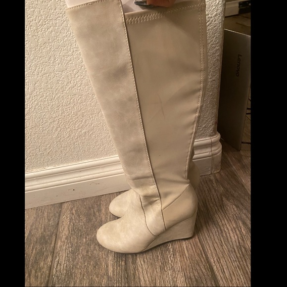 Charming Charlie wedge heeled boot in Cream - Picture 3 of 7